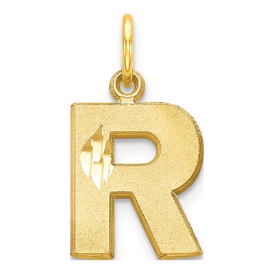 10K Yellow Gold Block Initial R Pendant