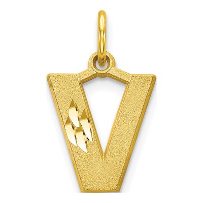 10K Yellow Gold Block Initial V Pendant