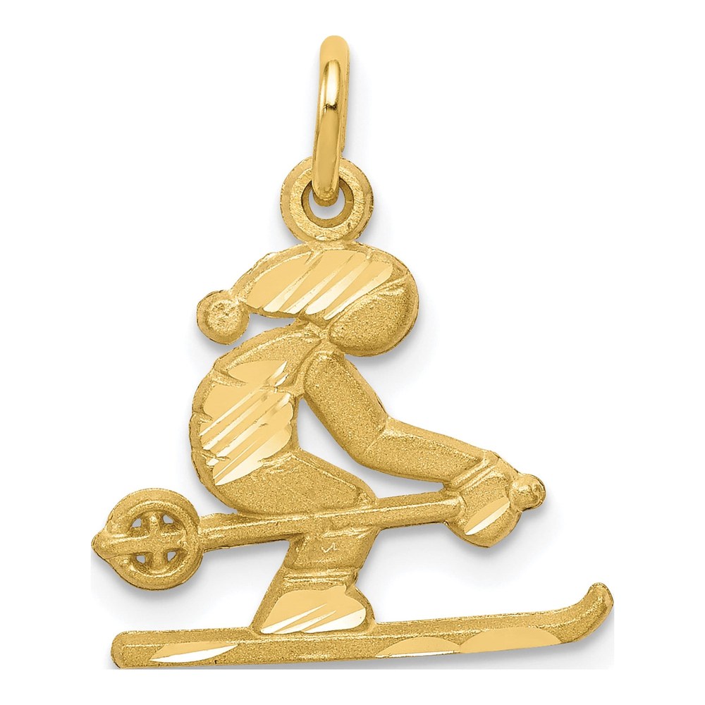 10K Yellow Gold Diamond-Cut Skier Charm Pendant