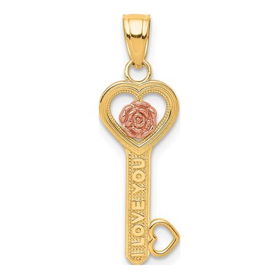 10K Two-Tone Gold I LOVE YOU Key Pendant