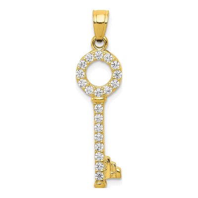 10K Yellow Gold CZ Key Pendant