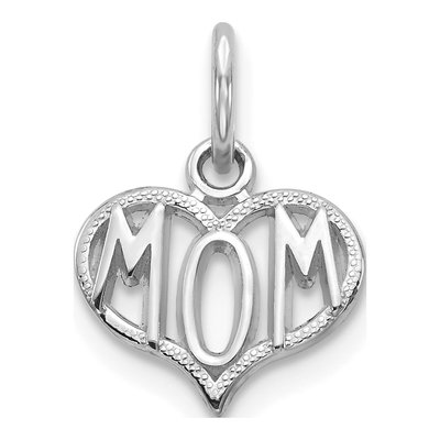10K White Gold MOM Heart Pendant