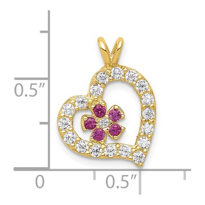 10K Yellow Gold CZ Heart Flower Pendant – view 4