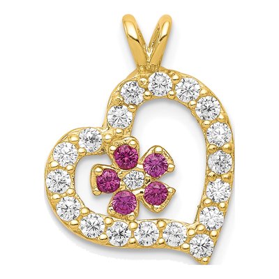 10K Yellow Gold CZ Heart Flower Pendant