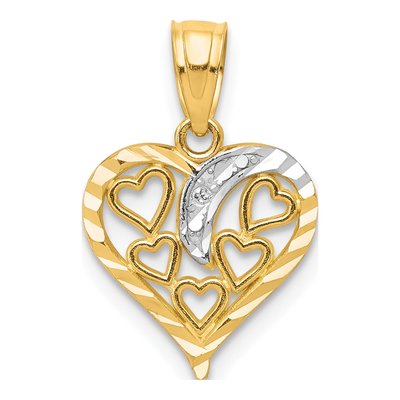 10K Yellow Gold Diamond-Cut Hearts Heart Charm