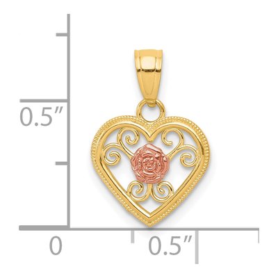 10K Two-Tone Gold Flower Heart Pendant – view 4