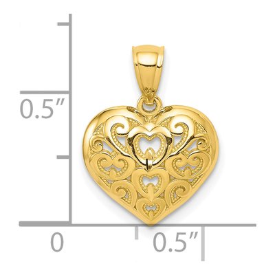 10K Yellow Gold Diamond-Cut Filigree Heart Charm – view 4