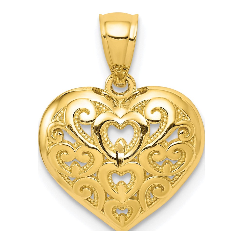 10K Yellow Gold Diamond-Cut Filigree Heart Charm