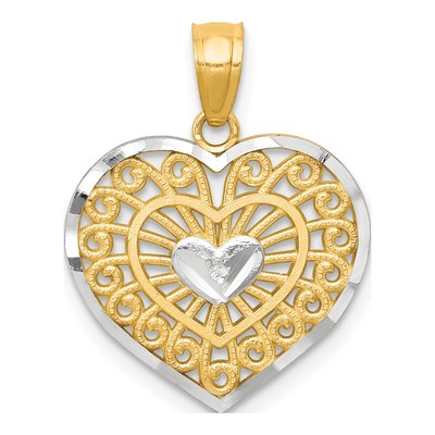 10K Yellow Gold Filigree Heart Charm