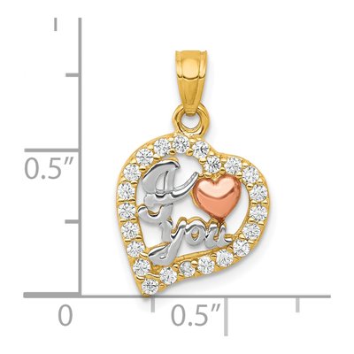 10K Two-Tone Gold CZ I Heart YOU Pendant – view 4
