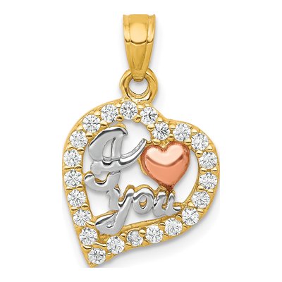 10K Two-Tone Gold CZ I Heart YOU Pendant