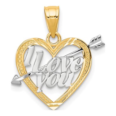 10K Yellow Gold I LOVE YOU Heart Arrow Pendant