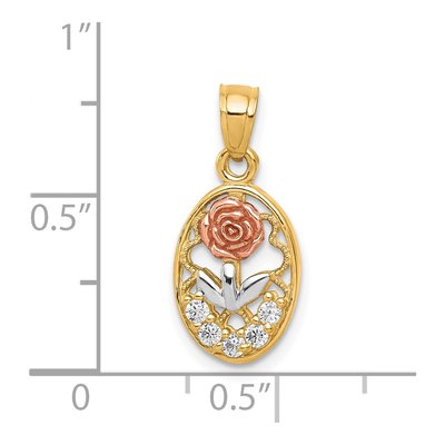 10K Two-Tone Gold CZ Oval Pendant – view 4
