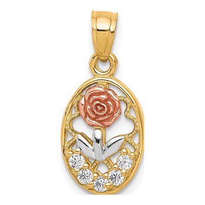 10K Two-Tone Gold CZ Oval Pendant