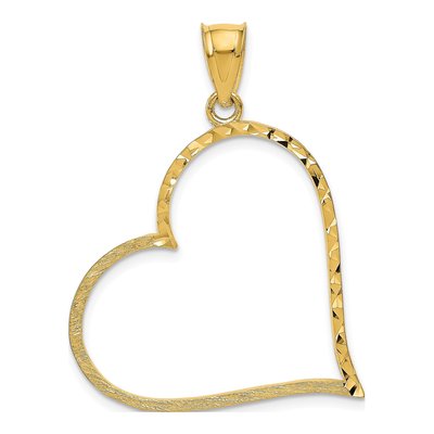 10K Yellow Gold Diamond-Cut Offset Heart Pendant