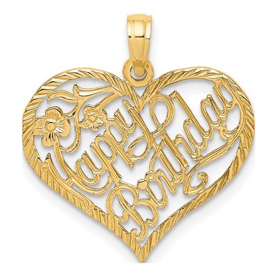 10K Yellow Gold Happy Birthday Heart Pendant