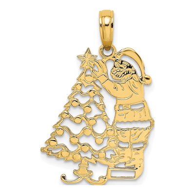 10K Yellow Gold Christmas Tree Santa Pendant