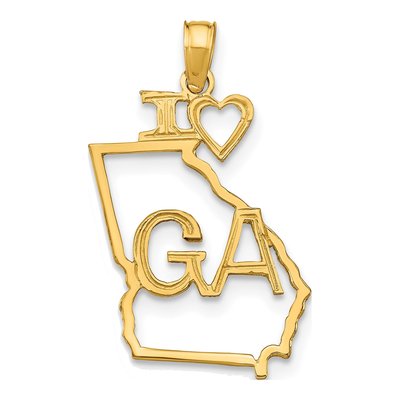 10K Yellow Gold I Heart Georgia Pendant
