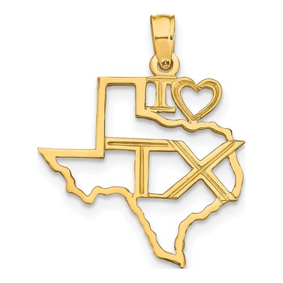 10K Yellow Gold I Heart Texas Pendant