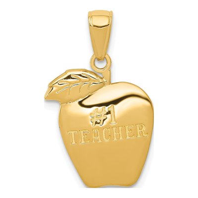 10K Yellow Gold Teacher Apple Number 1 Pendant