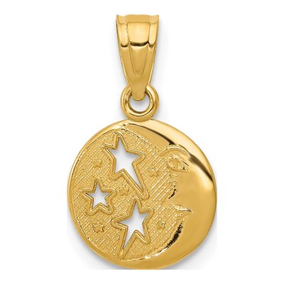 10K Yellow Gold Moon Stars Pendant