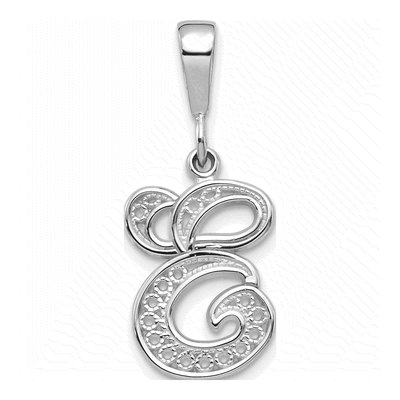 10K White Gold Initial E Filigree Pendant
