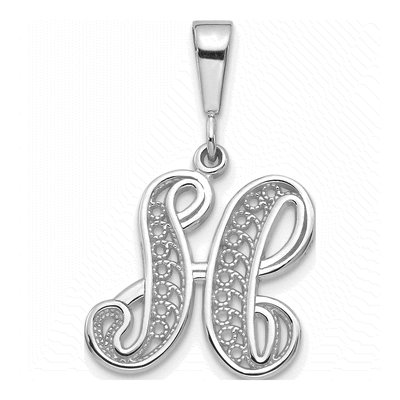 10K White Gold Filigree Initial H Pendant