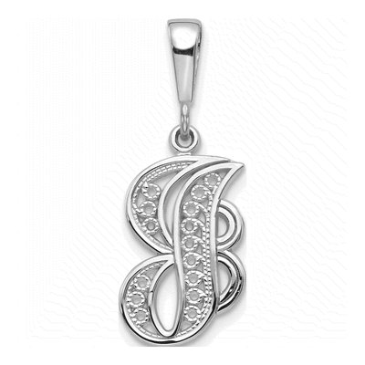 10K White Gold Filigree Initial J Pendant