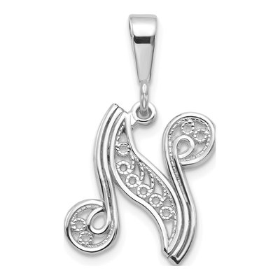 10K White Gold Filigree Initial N Pendant