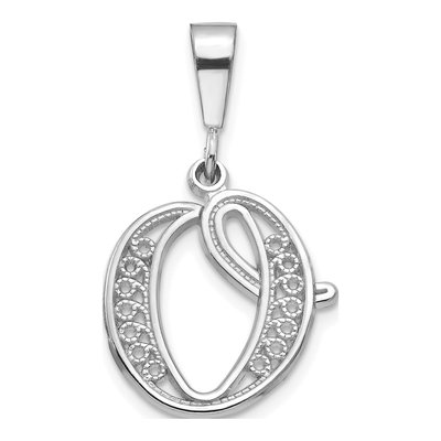 10K White Gold Filigree Initial O Pendant