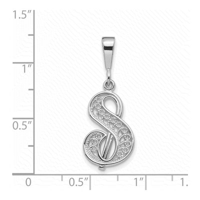 10K White Gold Filigree Initial S Pendant – view 4