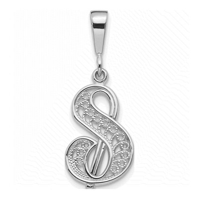 10K White Gold Filigree Initial S Pendant