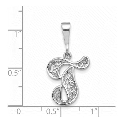 10K White Gold Filigree Initial T Pendant – view 4