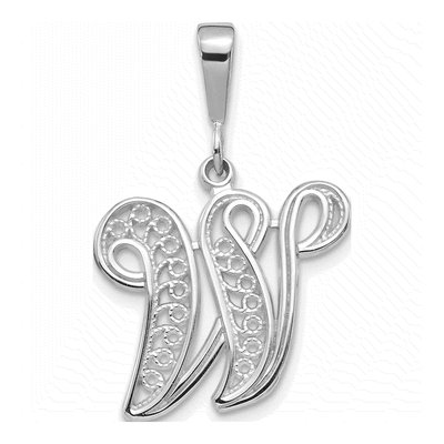 10K White Gold Filigree Initial W Pendant