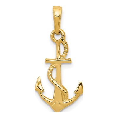 10K Yellow Gold 3D Anchor Pendant