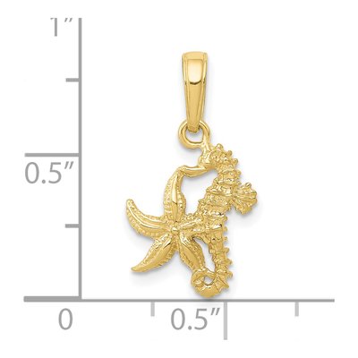 10K Yellow Gold Seahorse Starfish Pendant – view 4