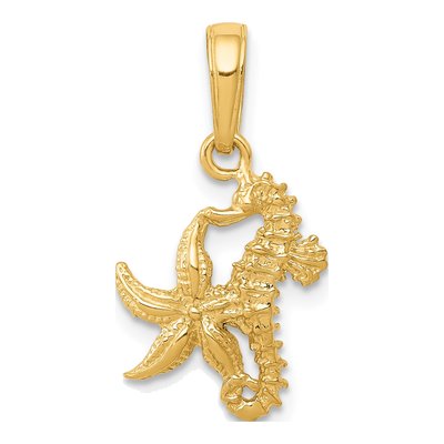 10K Yellow Gold Seahorse Starfish Pendant