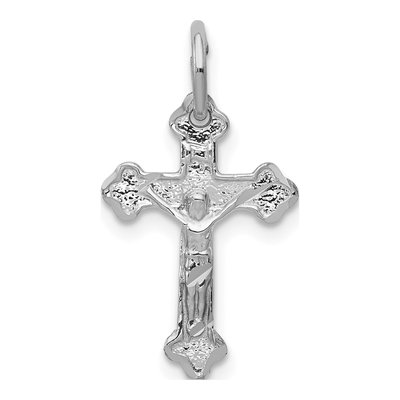 10K White Gold Diamond-Cut Crucifix Charm