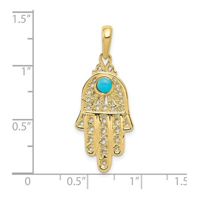 10K Yellow Gold Turquoise Filigree Chamseh Pendant – view 4