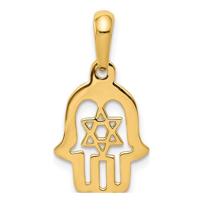 10K Yellow Gold Star of David Chamseh Pendant