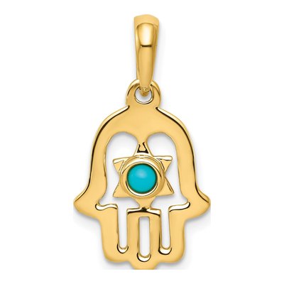 10K Yellow Gold Turquoise Star of David Chamseh Pendant
