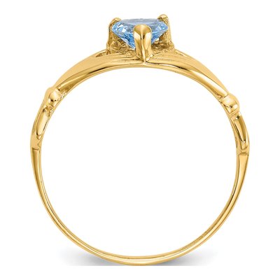 10K Yellow Gold March Birthstone Claddagh Ring – view 3