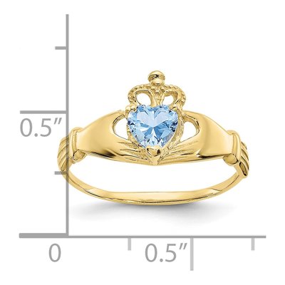 10K Yellow Gold March Birthstone Claddagh Ring – view 4