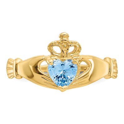 10K Yellow Gold March Birthstone Claddagh Ring – view 6