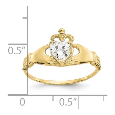 10K Yellow Gold Claddagh Heart CZ Birthstone Ring – view 4