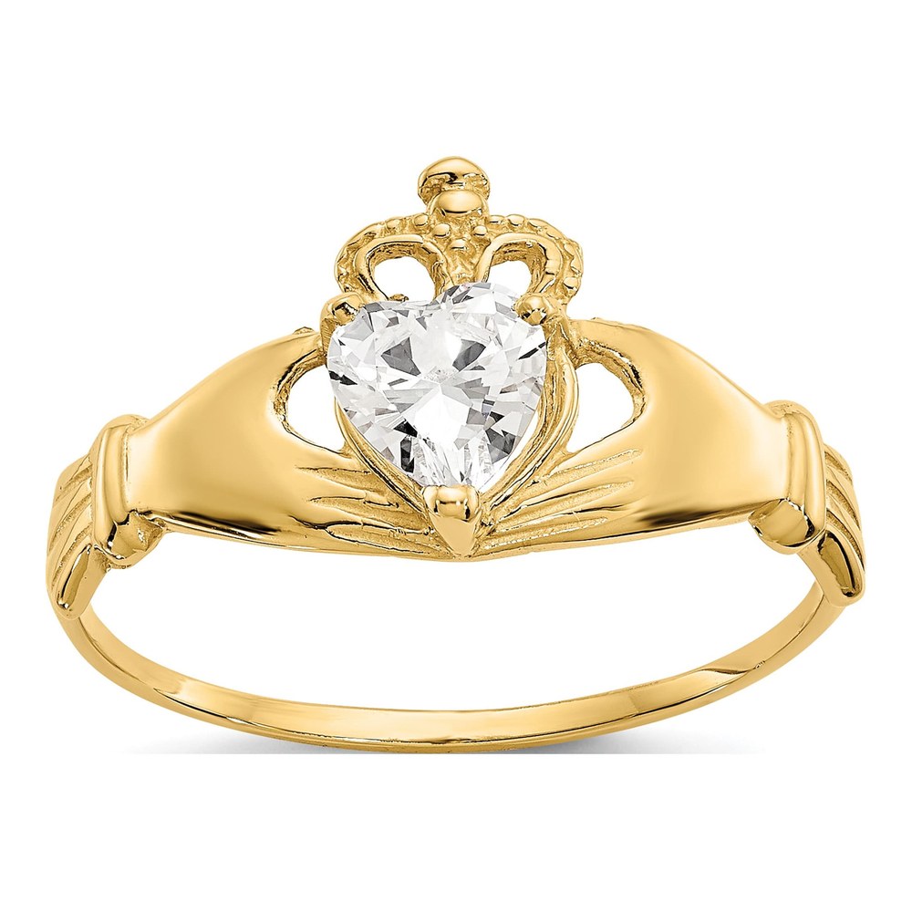 10K Yellow Gold Claddagh Heart CZ Birthstone Ring