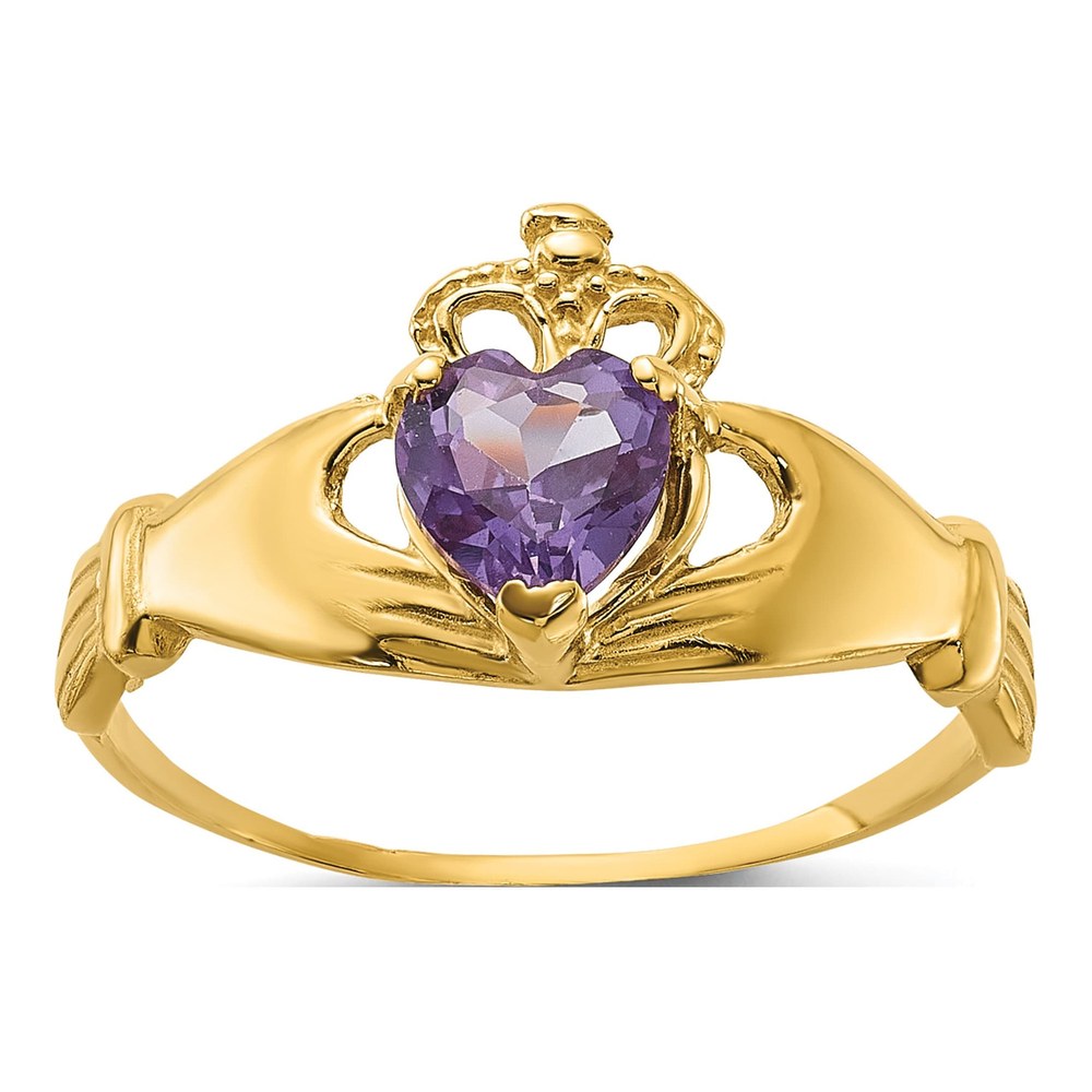 10K Yellow Gold Claddagh Heart Birthstone Ring