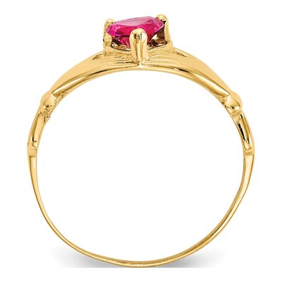 10K Yellow Gold July Birthstone Claddagh Heart Ring – view 3