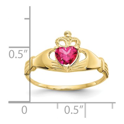 10K Yellow Gold July Birthstone Claddagh Heart Ring – view 4