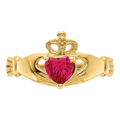 10K Yellow Gold July Birthstone Claddagh Heart Ring – view 6